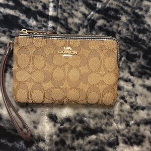 Coach Signature Tan Wristlet Clutch